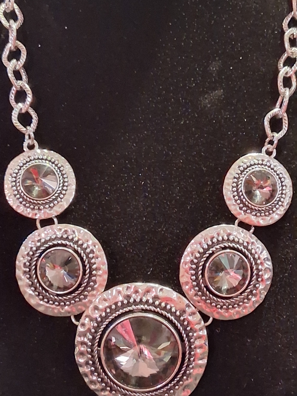 Silver-Tone Crystal Statement Necklace - Clear Crystal Circles